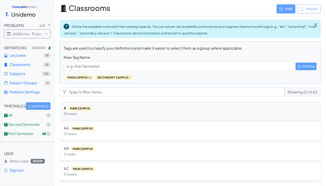 TimetablePerfect — manage classrooms and capacity