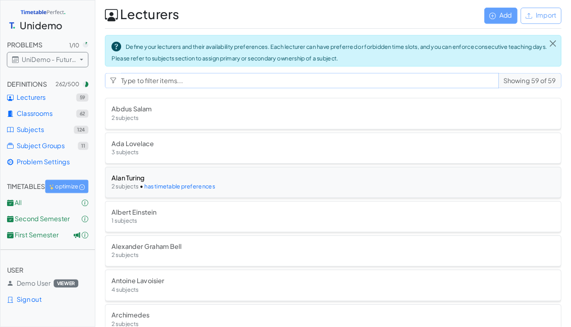 TimetablePerfect — manage lecturers and their availability