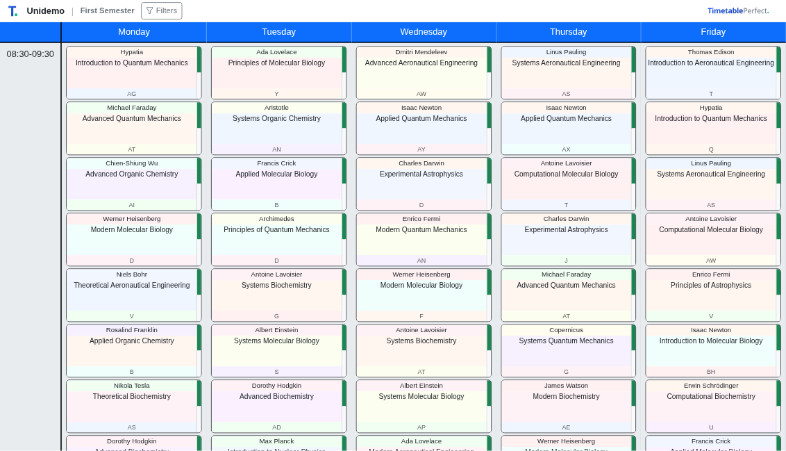 TimetablePerfect — a published timetable shared via a public link