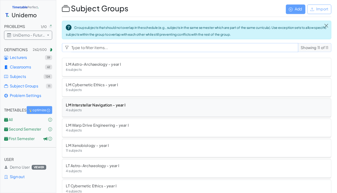 TimetablePerfect — group subjects that should not overlap